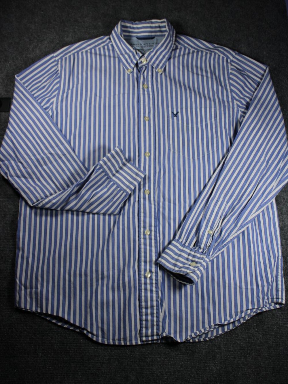 American Eagle Outfitters 100% Cotton Size L Striped Button-Down Shirt Pocket